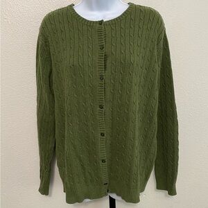 Vtg Eddie Bauer Womens Green Cableknit Cardigan XXL Fisherman Cottagecore Fairy